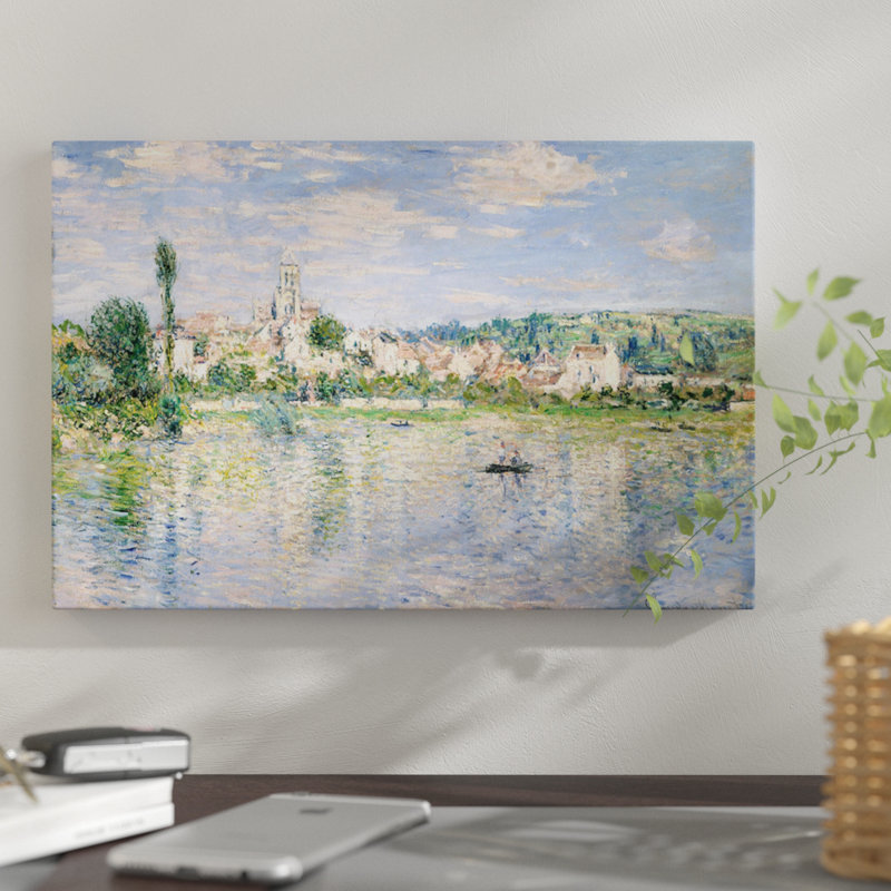 «Vetheuil In Summer, 1880» par Claude Monet - reproduction d'art sur toile tendue, H 16 po x l 24 po x P 1 po, Blanc