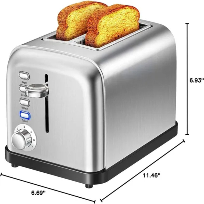 Grille-pain extra-large à 2 tranches, 7 nuances de grillage rapide de 900 W, acier inoxydable brossé pour le comptoir de cuisine