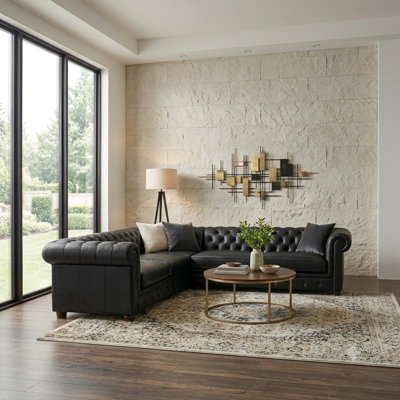 Ensemble de canapé modulaire en cuir de vache 3 pièces Handfielded