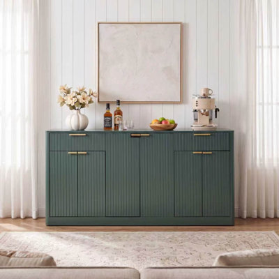 67" Large Fluted Buffet Sideboard, Modern Wine Bar Storage Cabinet with 6 Doors & 2 Drawers