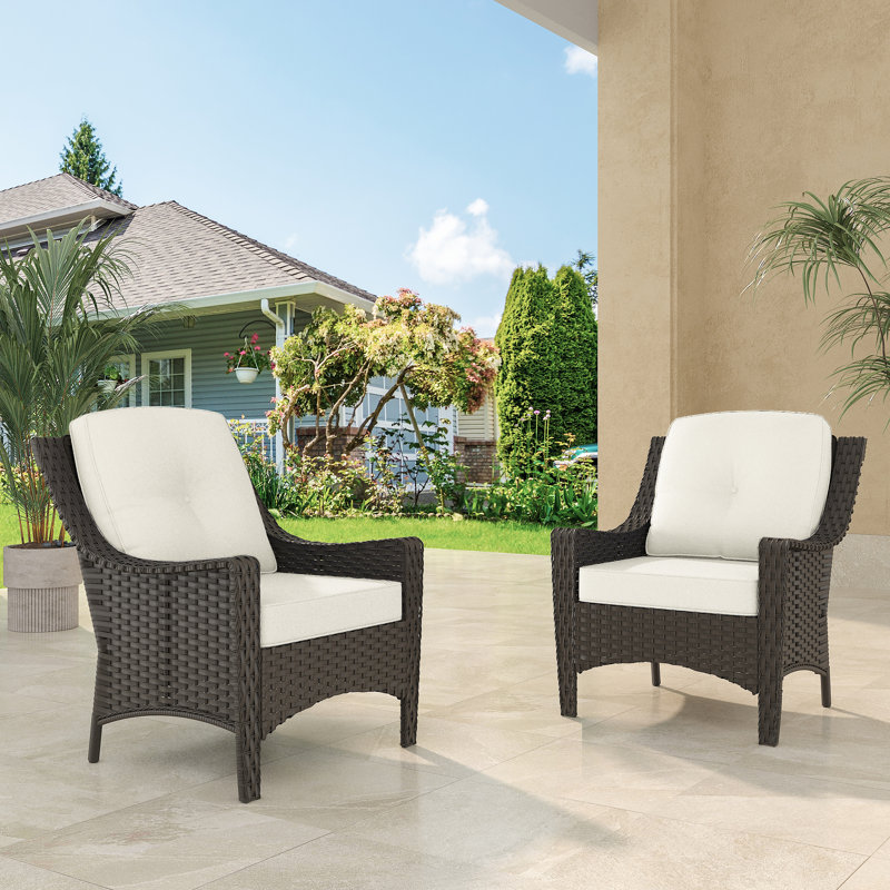Patio Wicker Chairs With Cushions (Set Of 2), Beige