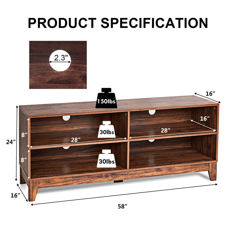 Norman Unfinished TV Stand for TVs up to 58", Brown