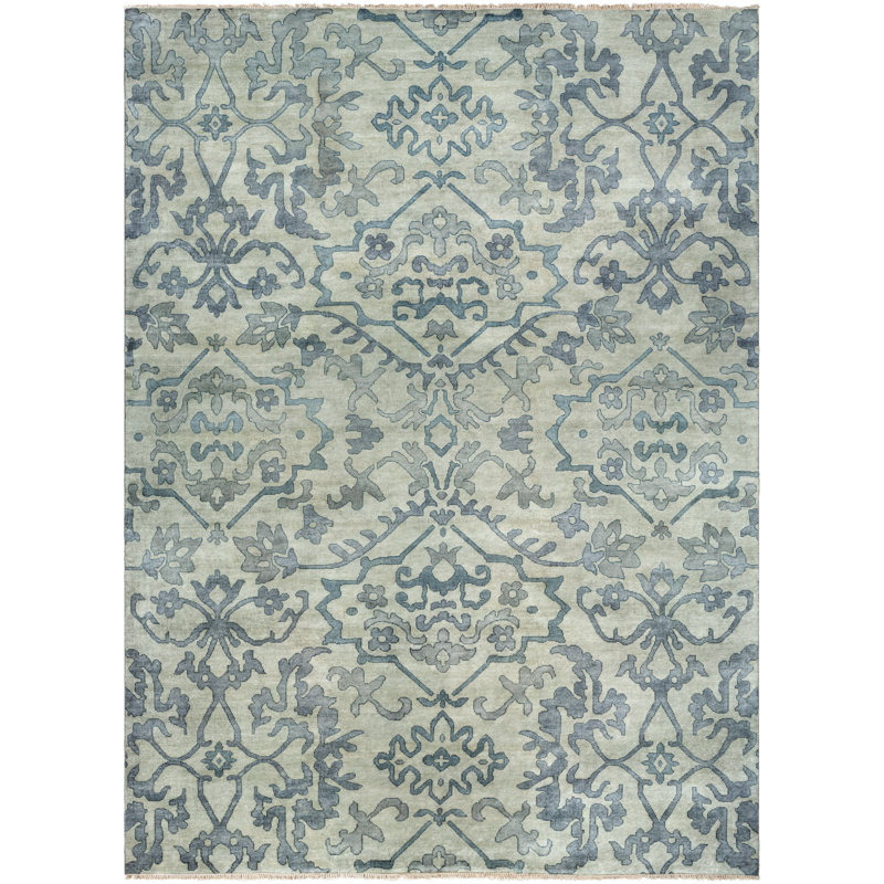 Hillcrest Hand Knotted Wool Damask Area Rug, Rectangle 9' x 13'