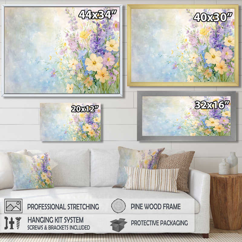  Wildflower Bouquet I - impression murale bouquet, Single Picture Framed Print without Mat, 30" H x 40" W, Blanc