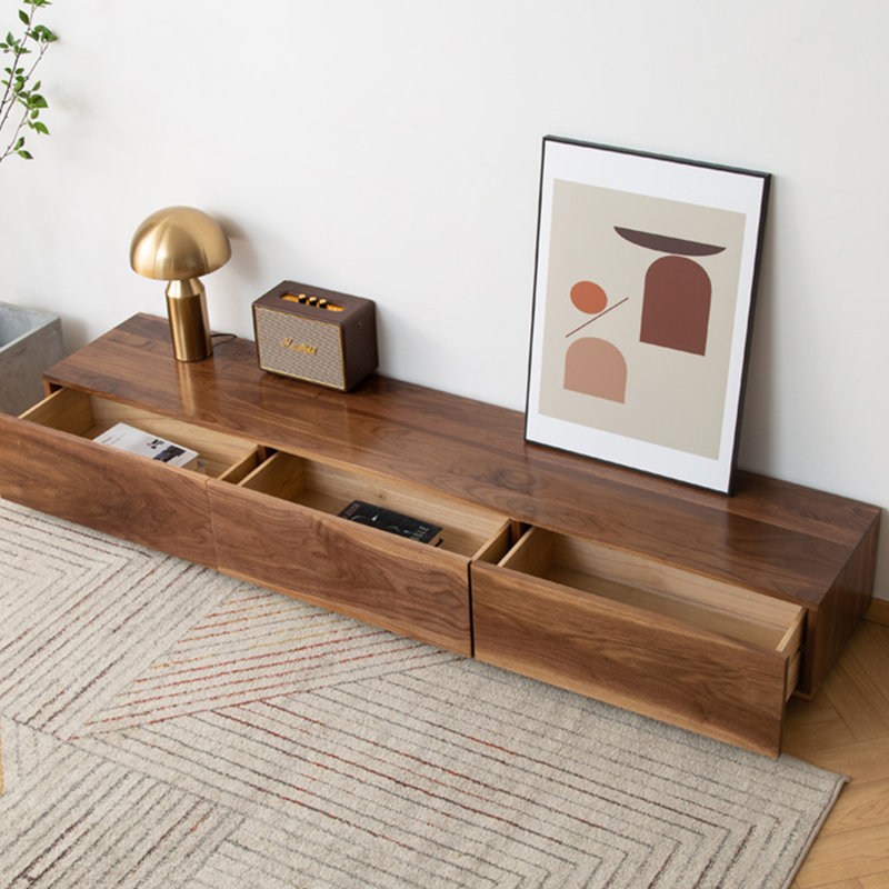 Meuble télé en bois de noyer avec 3 tiroirs fermés, H 11,81 po x L 62,99 po x l 11,81 po