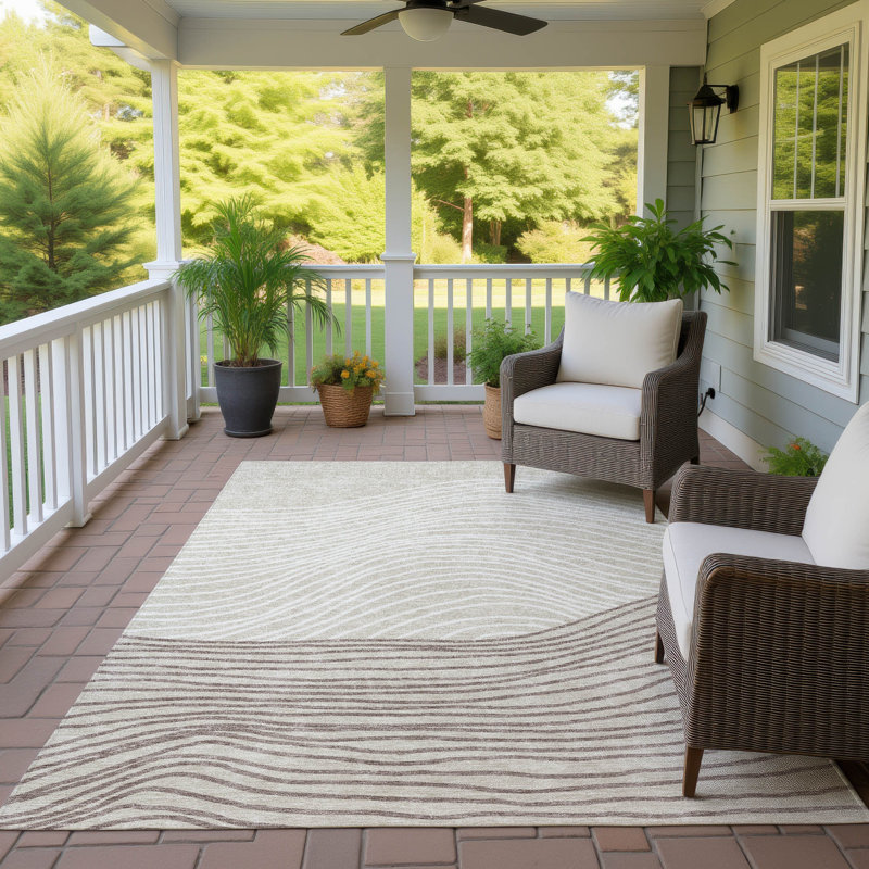Machine Washable Indoor/Outdoor Buster ACN2350 Stripes Rug, Rectangle 10' x 14'