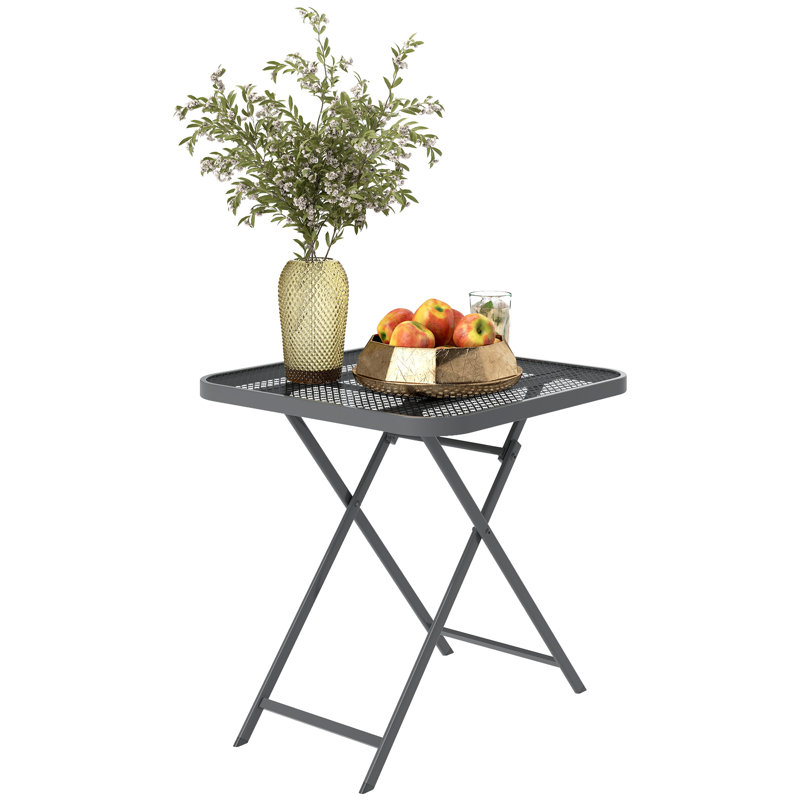 Table de patio pliante d'extérieur, table de bout en rotin, Gris clair