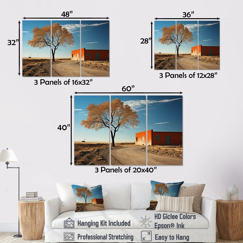 «Desert Tree Bliss In Dakota» - ensemble d'art mural désert, H 40 po x l 60 po x P 1 po