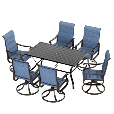 7-Piece Outdoor Swivel Patio Dining Sets, 360° Rotation Metal Frame Patio Chairs with Thickened Teslin Fabric, Armrest Outdoor Dining Chairs for Deck, Backyard