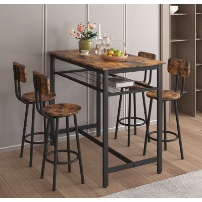 Ensemble de table de bar 5 pièces à hauteur de comptoir avec 4 chaises et structure en bois robuste