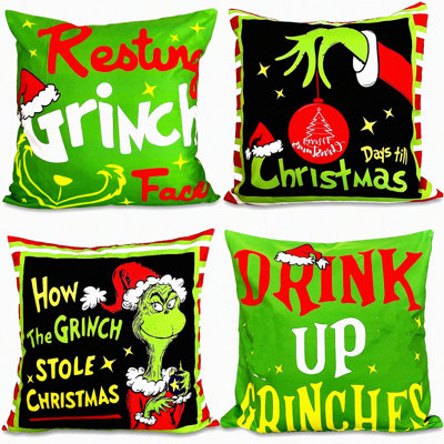 Winter Grinch Farmhouse Pillow Covers - Holiday Throw Pillows for Couch Decorations - Stole Pillows Collection