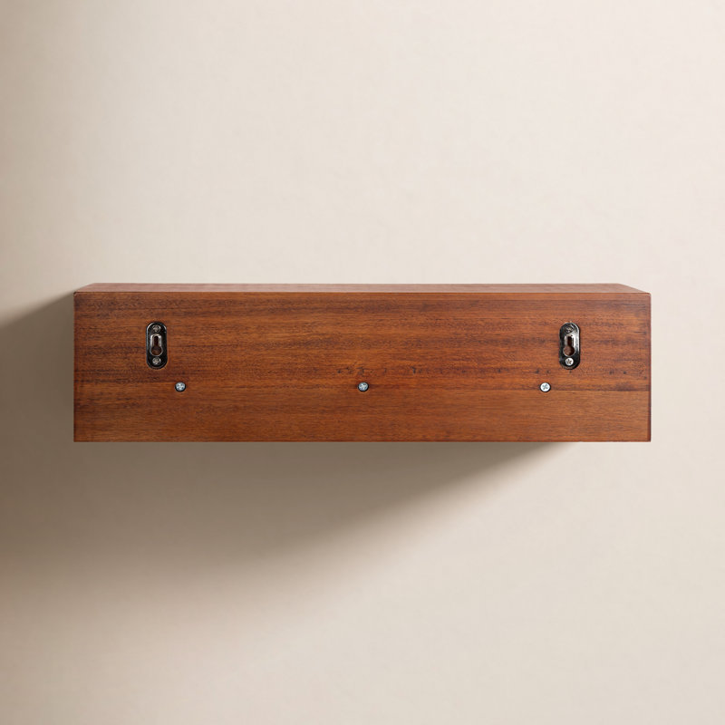 Raelynn Poplar Floating Shelf with Hooks