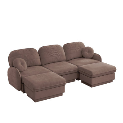 Canapé modulaire surdimensionné en U 105 po Chenille en poussière de rose avec repose-pieds et coussins de dossier matelassés 105 po