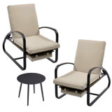 3-Piece Patio Removable Upholstered Lounge Chair Set With Coffee Table, Adjustable Backrest And Comfortable Footrest For Patio, Garden Or Balcony