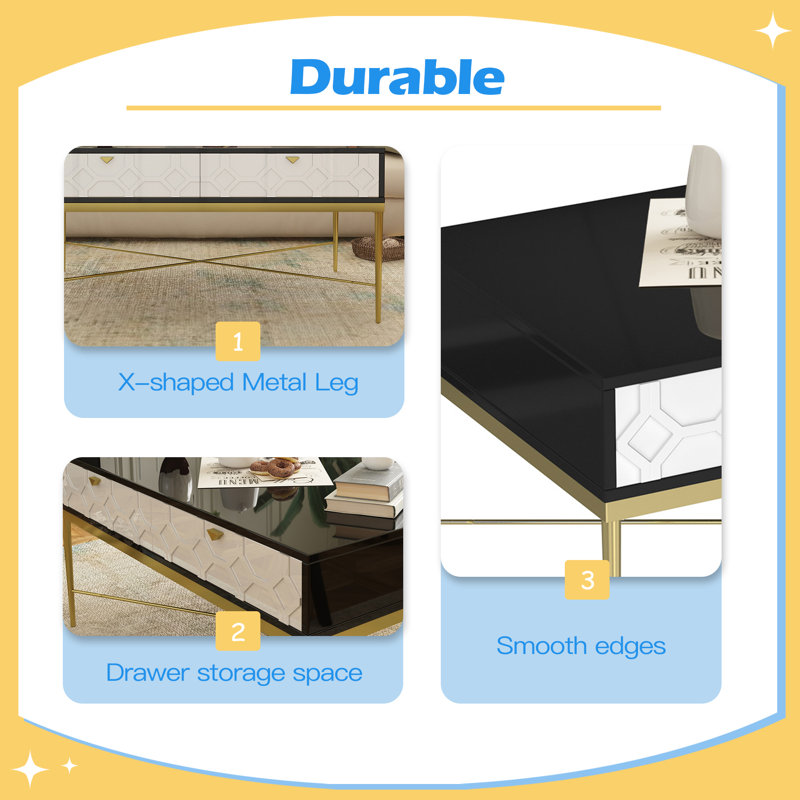 Table basse moderne avec 2 tiroirs, table de rangement de salon