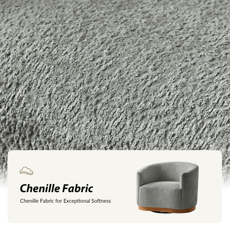Berklie 31.5"W Modern Boucle Chenille Swivel Barrel Armchair with Ergonomic Backrest and Solid Wood Legs, Gray