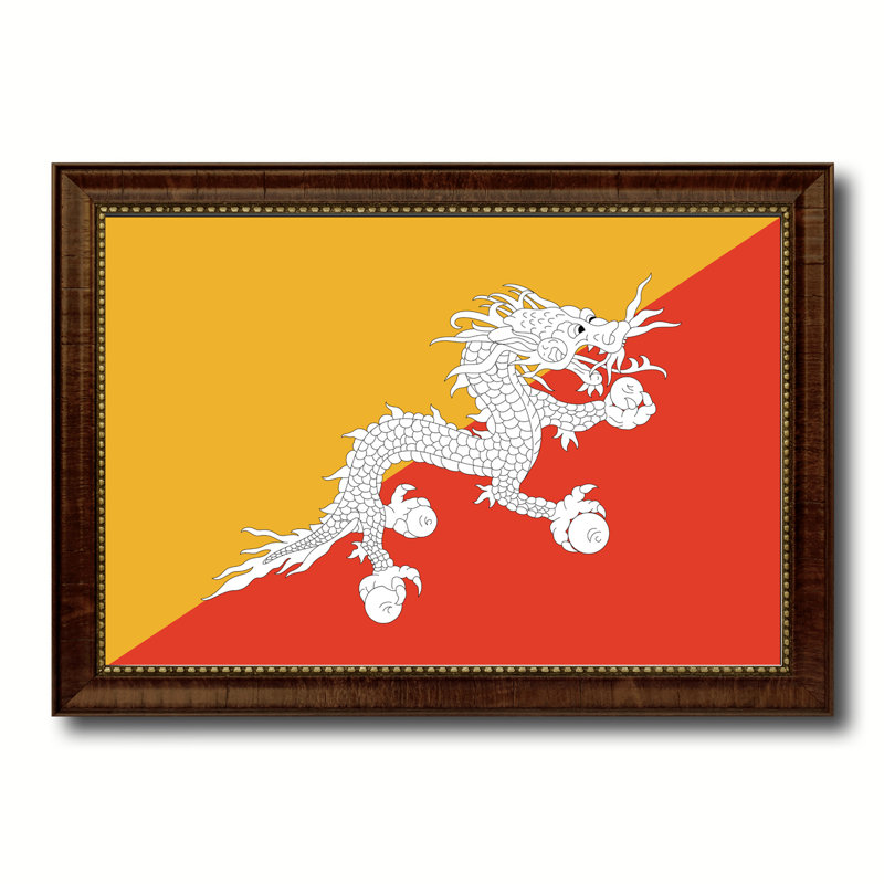 «Bhutan Country Flag», reproduction sur toile encadrée, H 15 po x l 21 po x P 1 po, Encadrement brun