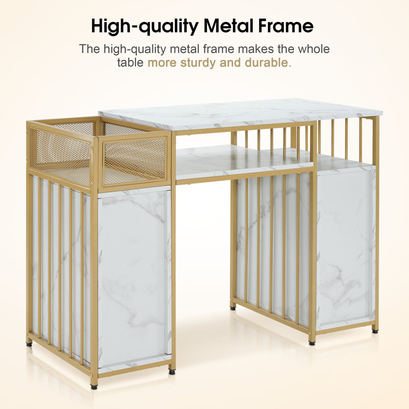 Modern Vanity Makeup Desk, Nail Desk with Drawers and Metal Frame