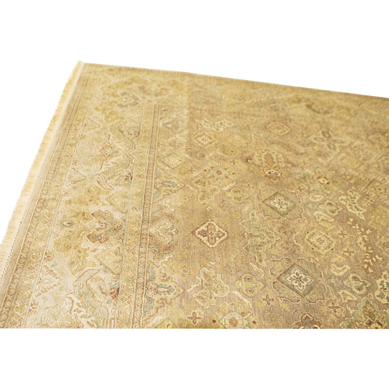 Hand Knotted Wool Area Rug in Green And Beige
