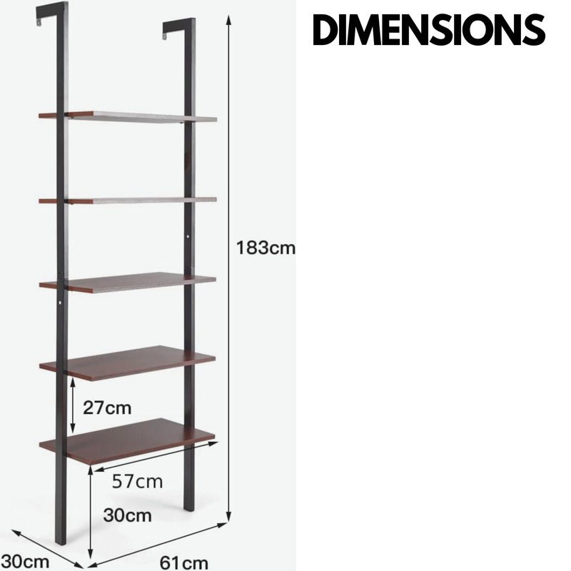 Nagham Ladder Bookcase Shelf Rustic Bookshelf Living Room Storage