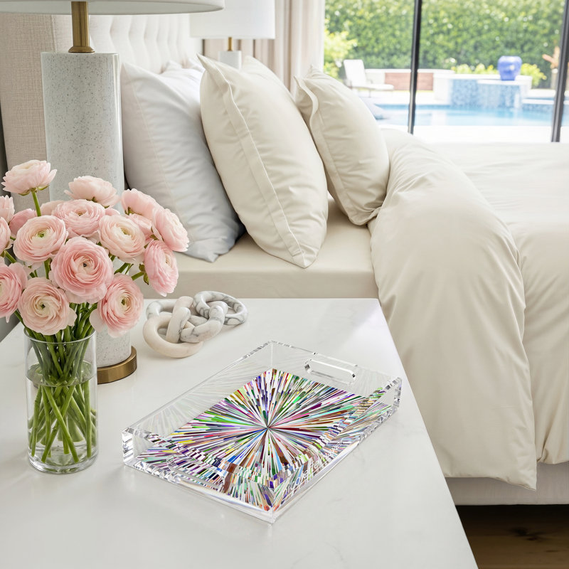Plateau décoratif en acrylique Fireworks, Blanc, H 2 po x l 12,5 po x P 7,75 po