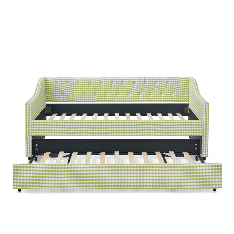 Lit de jour simple, lit de jour convertible rembourré avec dossier capitonné, canapé-lit polyvalent 3 en 1 avec lit gigogne escamotable et rangement latéral, parfait pour une vie compacte
