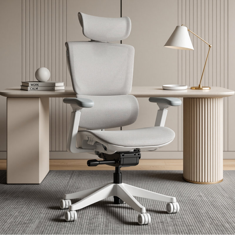 Chaise de travail ergonomique en maille à boutons avec verrouillage d'inclinaison à 3 niveaux, chaise de bureau personnel avec sièges en filet à haut dossier, roulettes et appuis-tête réglables; Doté d'un soutien lombaire confortable et d'accoudoirs réglables