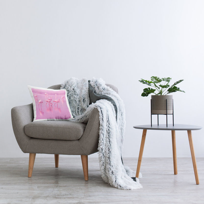 Pink Flamingo Flock Square Decorative Throw Pillow Set