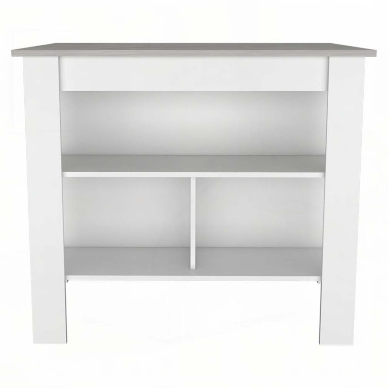  Brooklyn Kitchen Island Table with Open Storage Shelves and Prep Workstation, Ibiza Marble, White