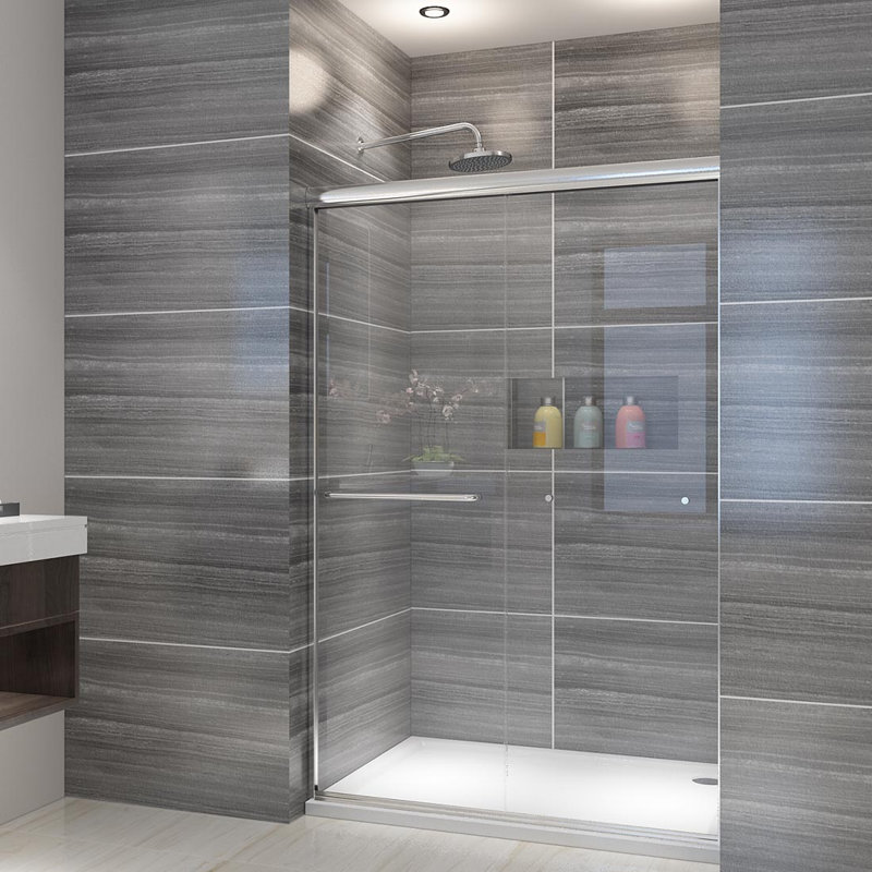 44"-48" W x 76" H Bypass Tempered Glass Semi-Frameless Shower Door, Chrome