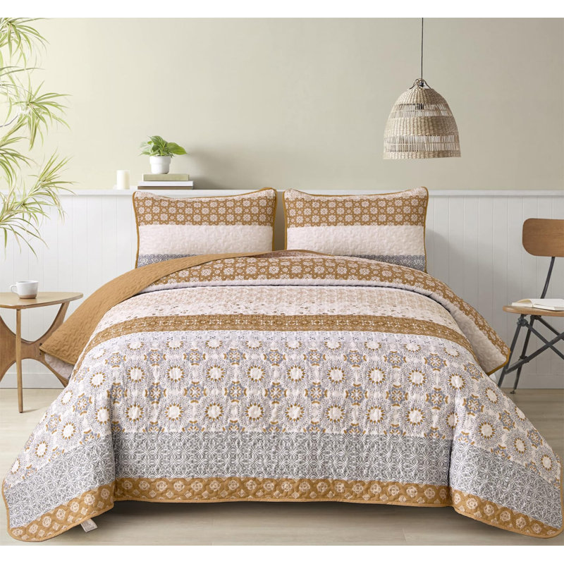 Ensemble de couvre-lit 3 pièces Boho, Courtepointe pour lit grand + deux taies décorati
