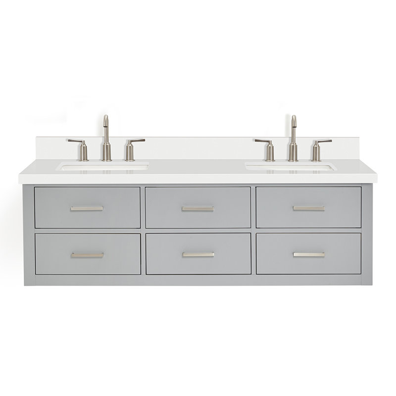 73'' W Double Vanity, Brushed Nickel, White, 61"