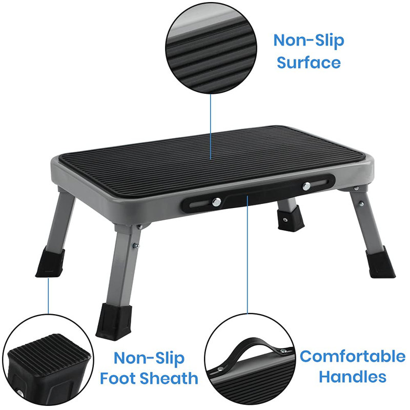 1-Step 330Lbs Capacity Folding Metal Step Stool, Portable Step Ladder, Non-Slip, Sturdy