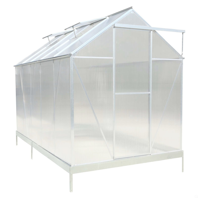 Polycarbonate Greenhouse, Heavy Duty Outdoor Aluminum Walk-In Green House Kit With Rain Gutter, Vent And Door