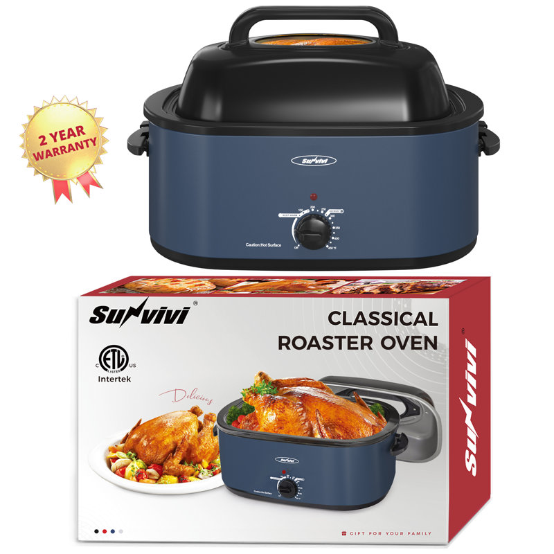 Sunvivi Electric Roaster Oven with Removable Pan, Blue, 24 quarts