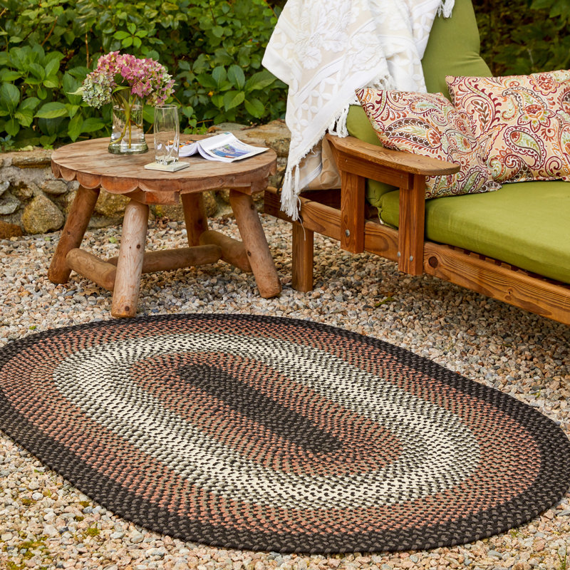 Tapis intérieur / extérieur noir tressé à la main Busick, Ovale 5 pi x 8 pi