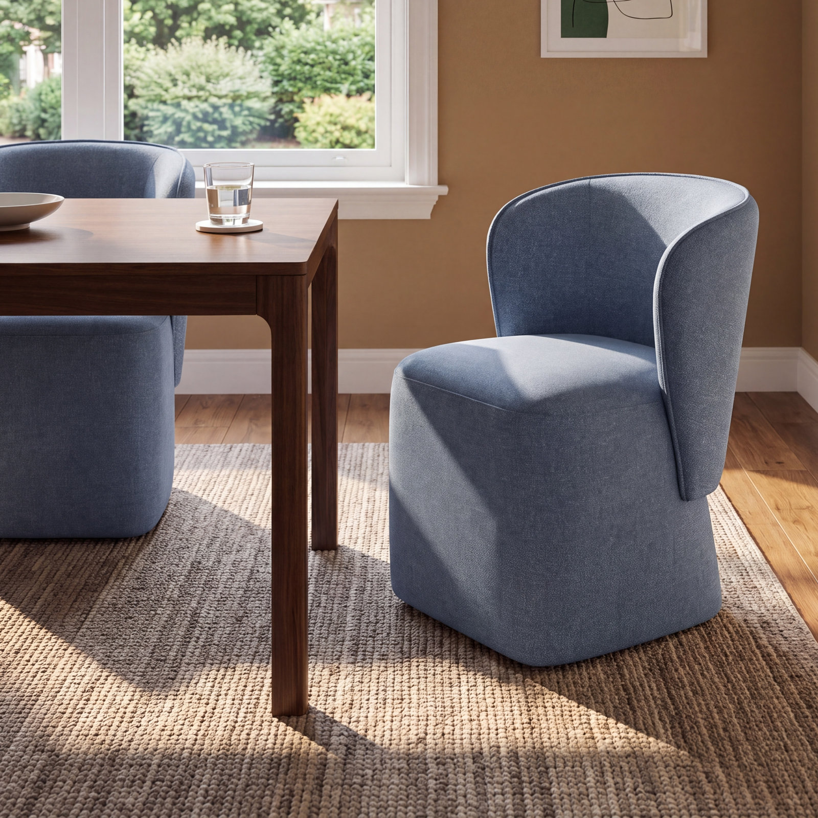 Niha Swivel Dining Chair, Nathan Capri Blue Tweed