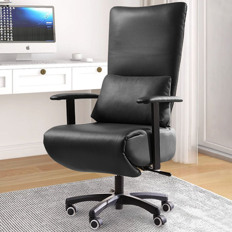 DarkGray + Black Hight adjustable Genuine Leather + Faux Leather + Carbon Steel Office Chair, Black
