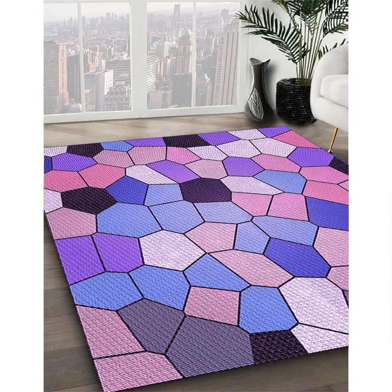 Tapis 100% à motif lavable à la machine 2989 3425-PUR, Rond 7 pi