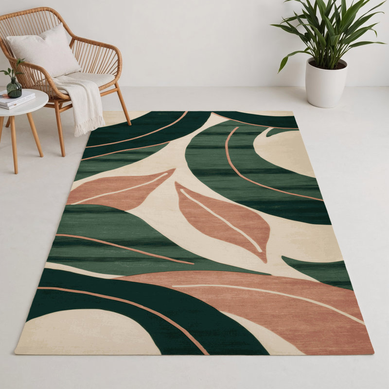 Watercolor Green Indoor and Outdoor Area Rug, Rectangle 5' x 7'