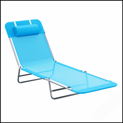 Outsunny Folding Chaise Lounge Pool Chairs, Reclining Back With Pillow, Steel Frame & Breathable Mesh For Outdoor Relaxation
