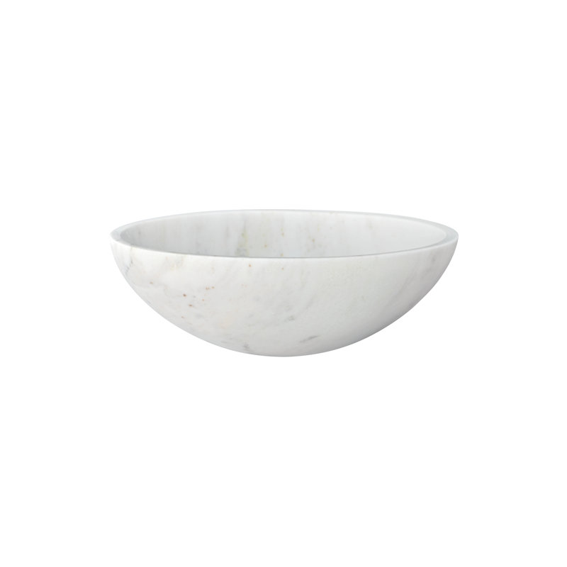 White Marble Vessel Sink, Semi-Polished Natural Stone, 15.7-Inch Diameter | Gift Idea, White/Natural