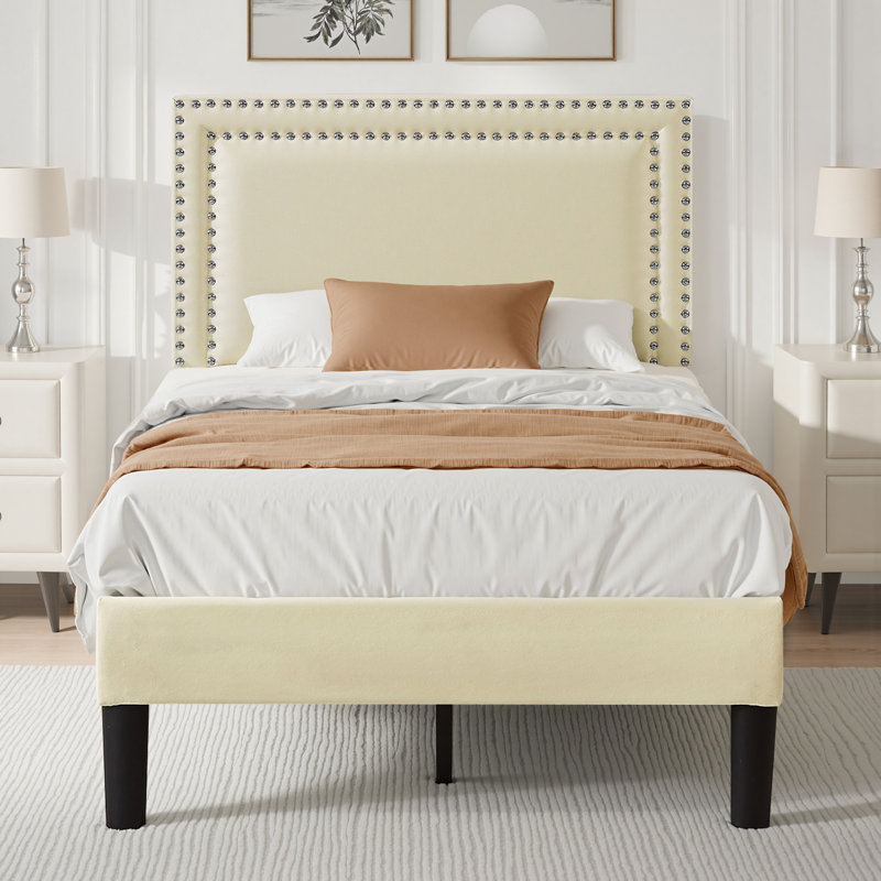 Ensemble de lit plateforme simple avec tête de lit tapissier réglable