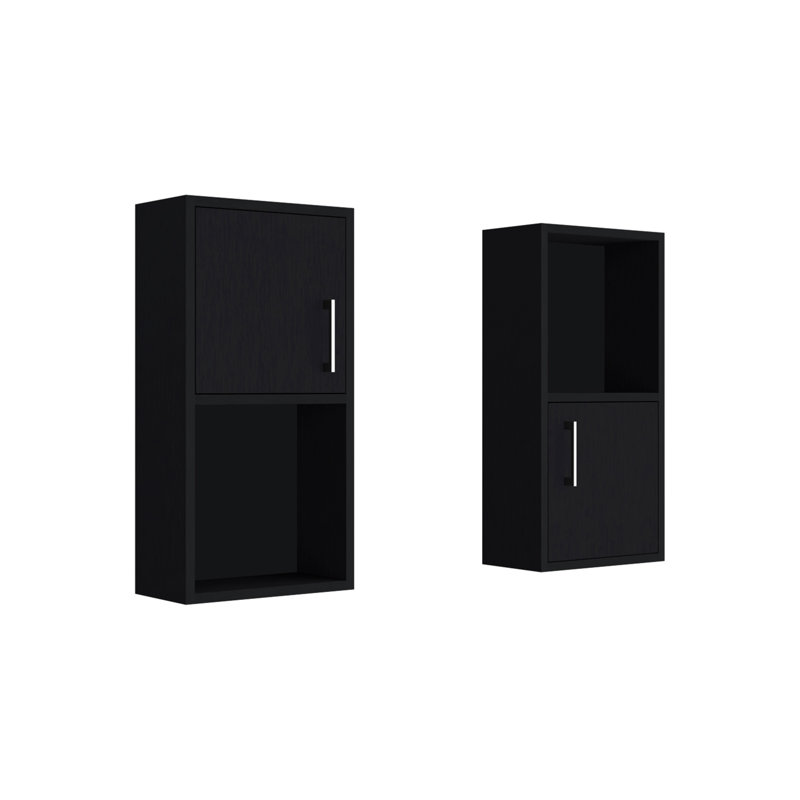 Oba 2-Pc Wall-Mounted Bathroom Medicine Cabinet with Open and Closed Storage, Black