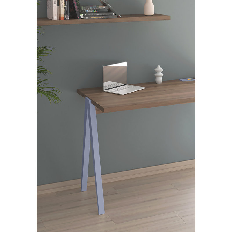 Dikili Solid Wood Base Writing Desk, Walnut/Blue