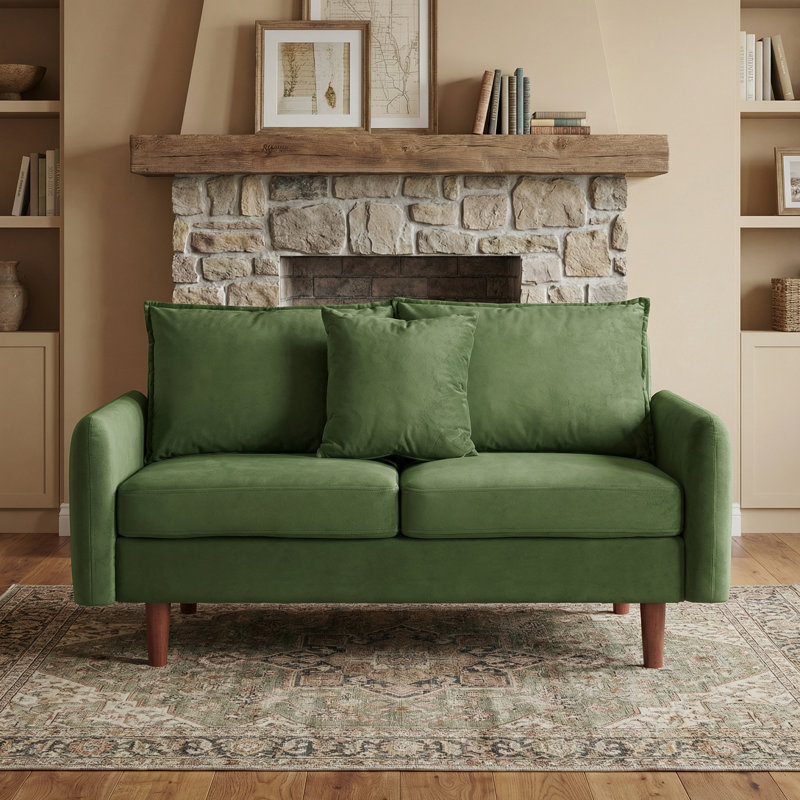 Sofa 56" Velvet Round Arm Loveseat, Army Green