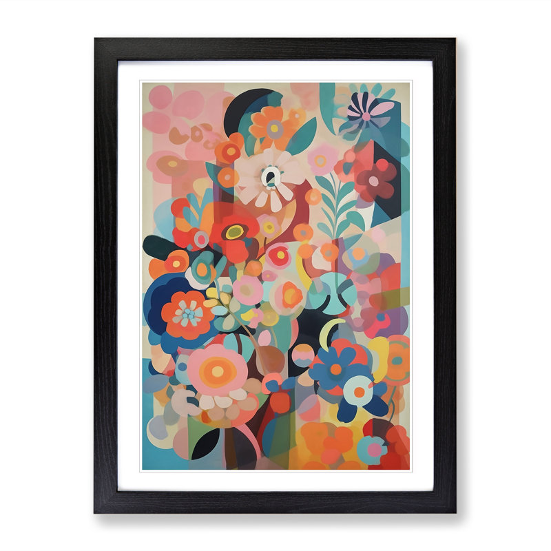 FRM-V0523-811X Floral Flowers Retro Vol.10 - Single Picture Frame Print, Black Framed, 34cm H x 25cm W x 2cm D