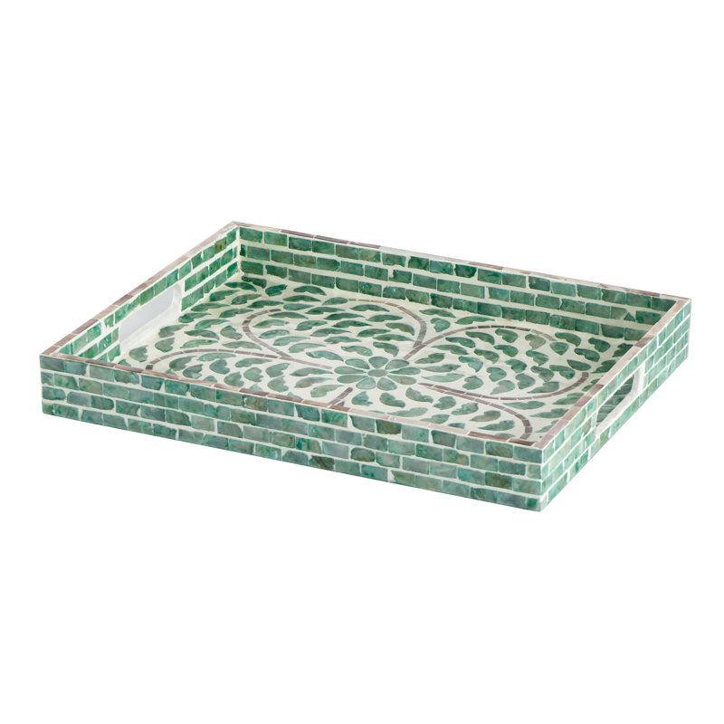 Plateau décoratif Alfreda, H 2 po x L 17,7 po x l 13,8 po, Vert