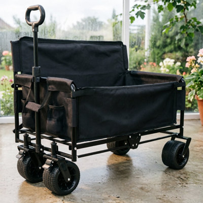Chariot pliable multifonctionnel avec conversion de siège, chariot utilitaire robuste d'une capacité de 500 lb avec roues tout-terrain à 360 °