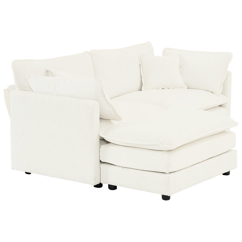 Chenille blanche 2 places avec coussins de repose-pieds, structure en bois massif, éponge, respirant en chenille, bois, rembourrage en éponge, modulaire en tissu